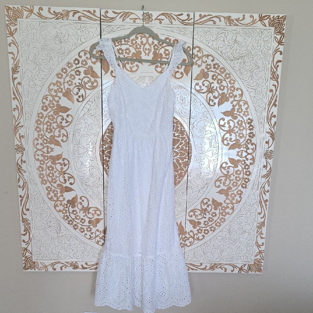 Sincerely Jules White Maxi Sundress Scoop Neck Long Sleeve